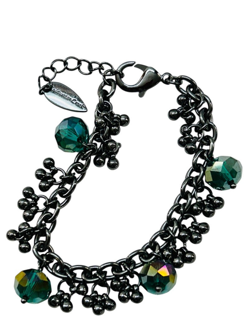 Coldwater Creek Pewter Color Dangle Teal Crystal Beads 7-8.5 Inch