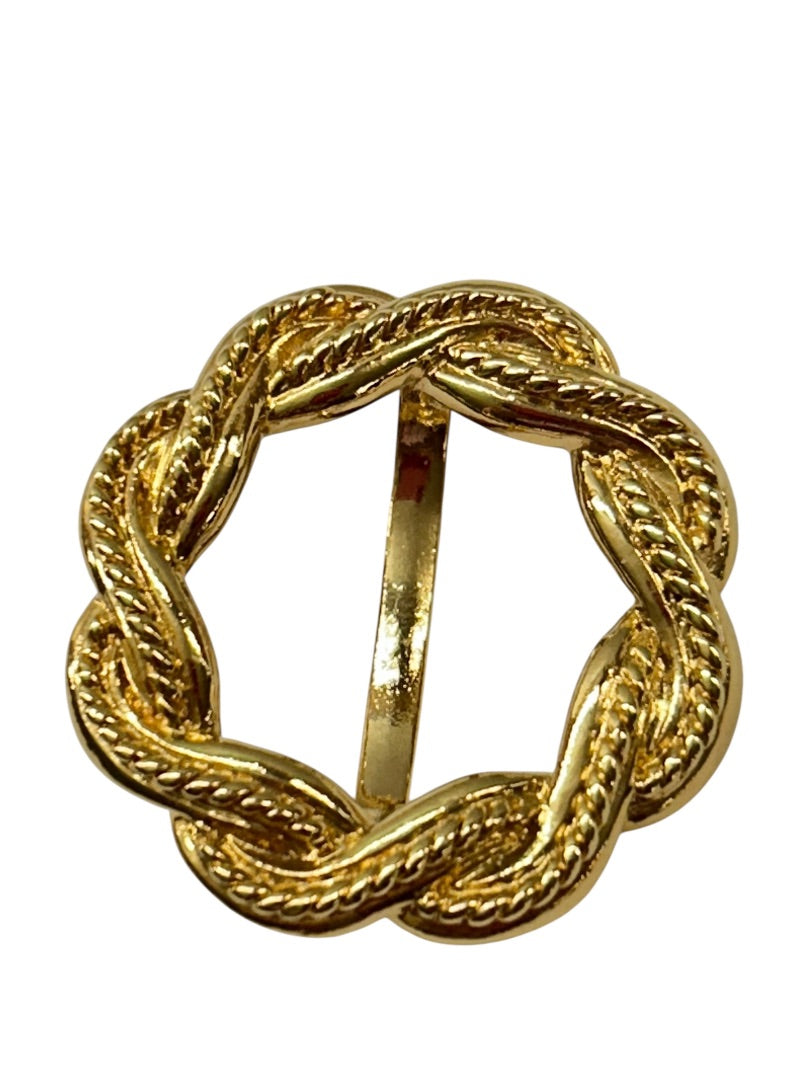 Goldtone Scarf Ring Clip Briaded Design Round 1.3 Inch Diameter