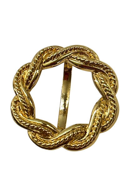 Goldtone Scarf Ring Clip Briaded Design Round 1.3 Inch Diameter