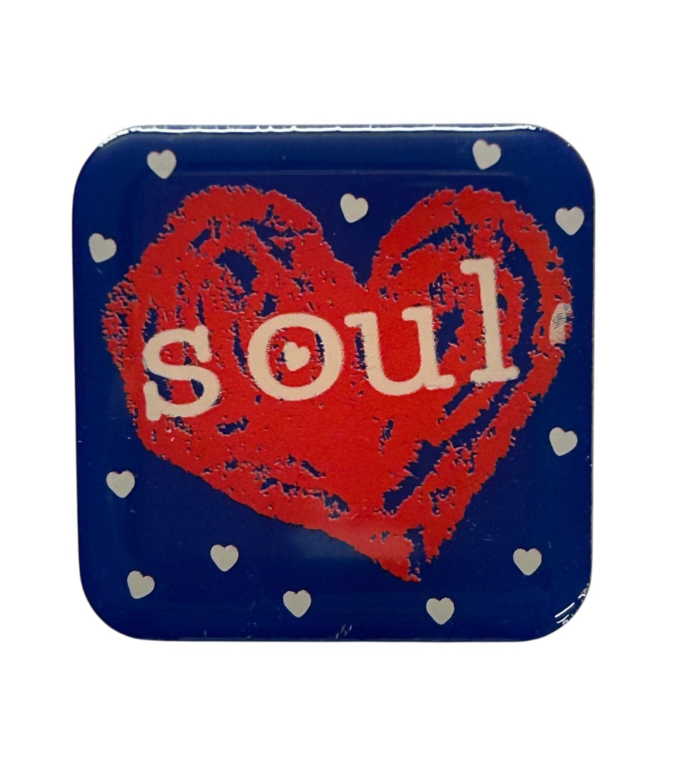 Soul Heart Lapel Pin Square Resin 1.2 Inch Red Blue White