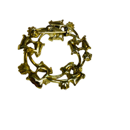 Vintage Goldtone Wreath Brooch Pin Orange Clear 1.5 Inch