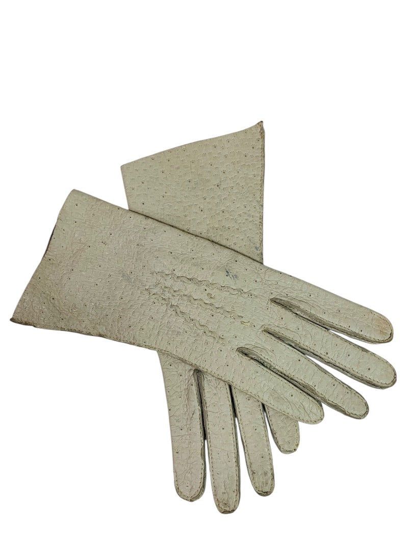 Size 6.5 Vintage Genuine Peccary Pigskin Leather Gloves Off White