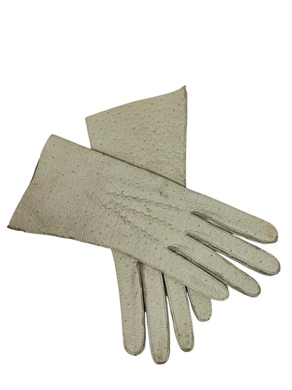 Size 6.5 Vintage Genuine Peccary Pigskin Leather Gloves Off White