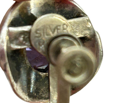 Vintage Silvertone Amethyst Screwback Non-Pierced Earrings .75"