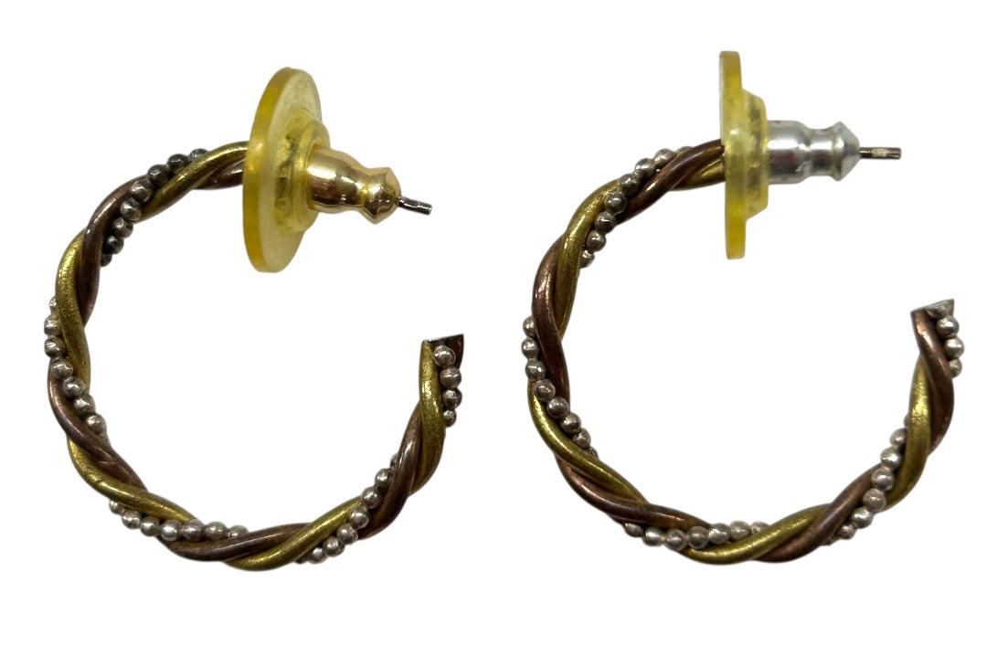 Post Hoop Earrings Pierced Hoop Earrings 1" Twisted Goldtone Silvertone