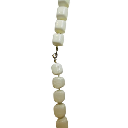 Vintage White Square Beaded Necklace 24 Inch Spring Clasp