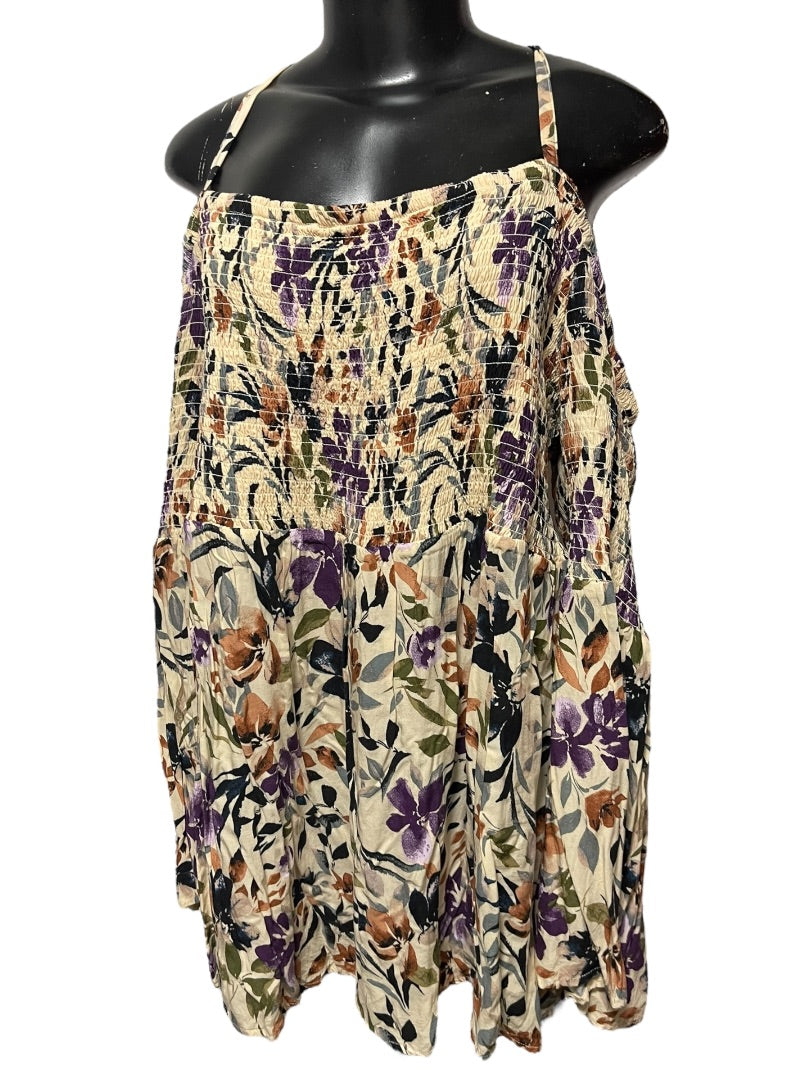 3X Torrid Smocked Cold Shoulder Floral Womens Top Shirt Challis