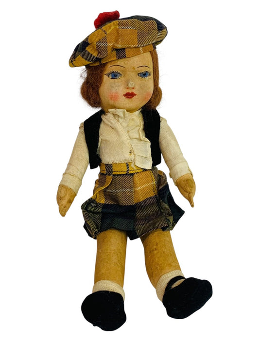 Vintage Chad Valley Cloth Doll 12 Inch Scottish Girl Made in England
