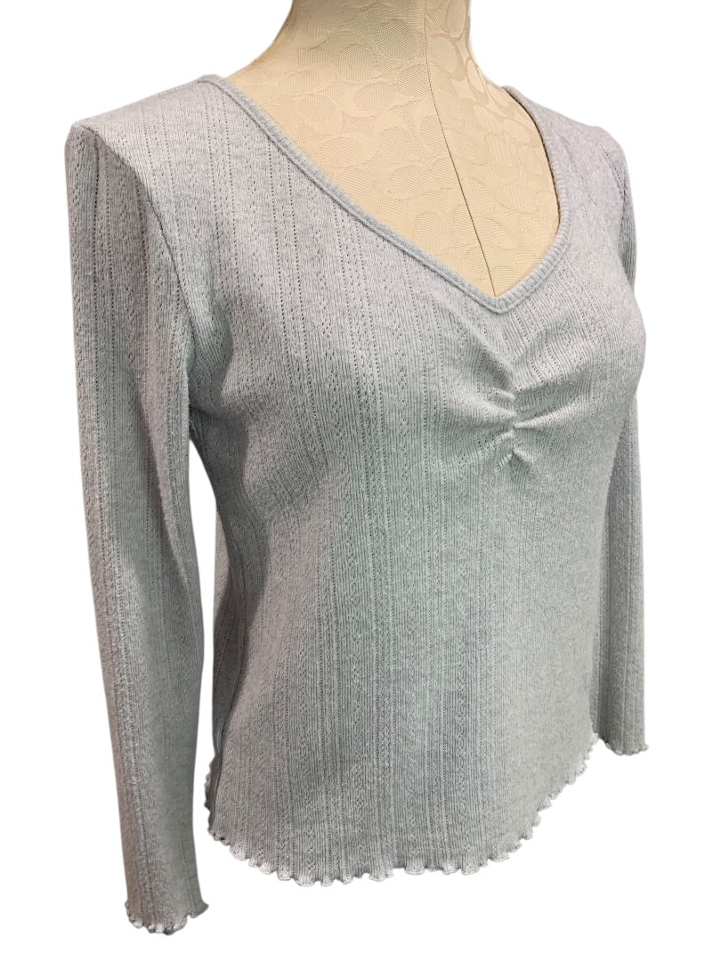 XS Loft Womens Lightweight Loose Knit Sweater Gray V-Neck
