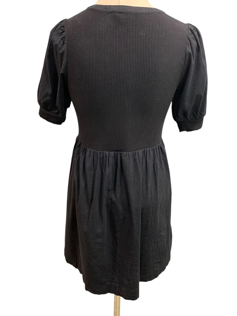 XSP Loft Petites Black Short Sleeve Dress Ribbed Knit Bodice