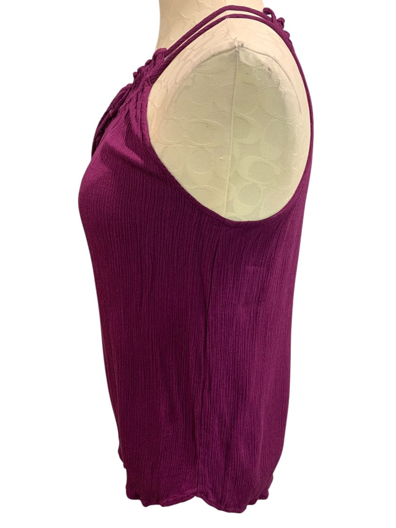 XS Loft Womens Purple Gauzy Rayon Shirt Tie Neck