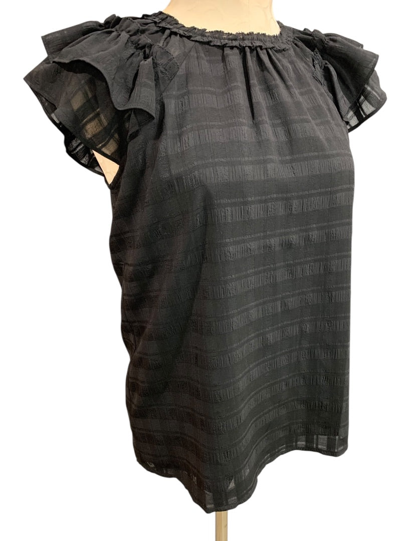XS Loft Womens Black Short Sleeve Blouse Shirt Lined