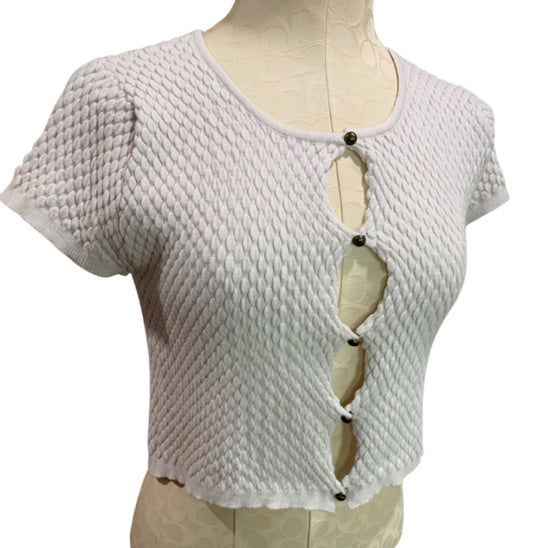 Medium Kendall & Kylie Junior Womens Beige Textured Short Sleeve Cardigan Sweater