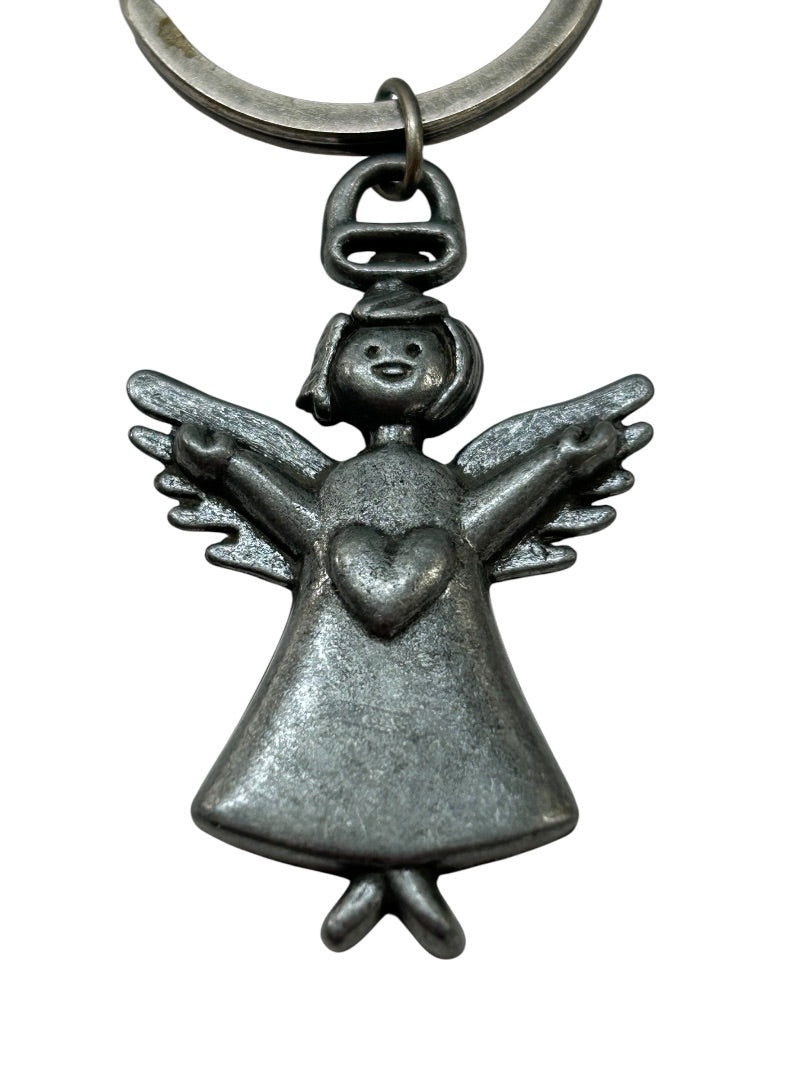Pewter Angel Heart Keychain Key Ring Wings 3 Inch
