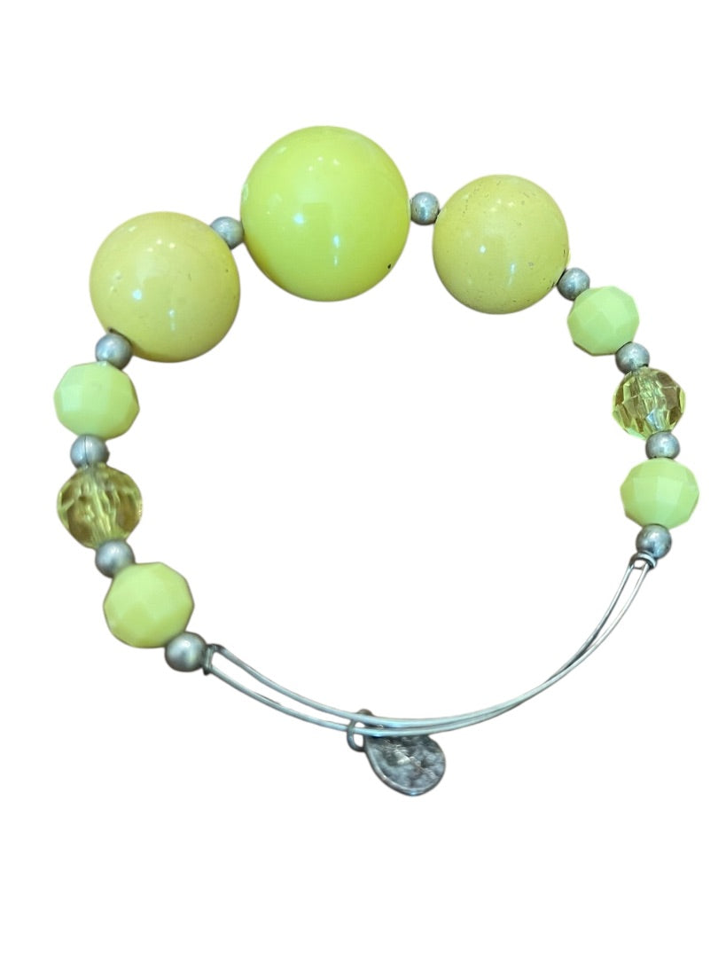 Expandable Wire Bracelet 2003 Beaded Silvertone Bracelet Yellow