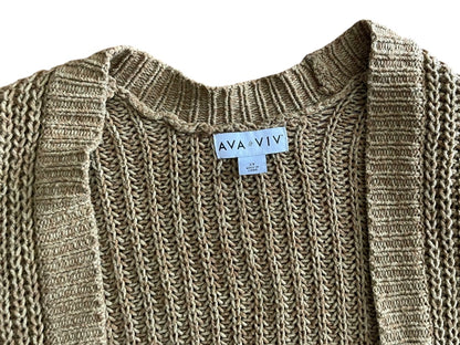 2X Ava & Viv Loose Knit Over Sized Cardigan Sweater Brown Womens Plus Size