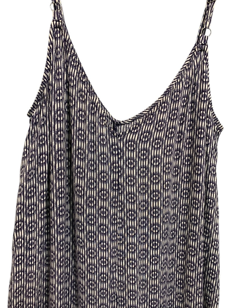 XS Floreat Romper Womens Navy Blue Print Sleeveless Jumpsuit Capri Crop
