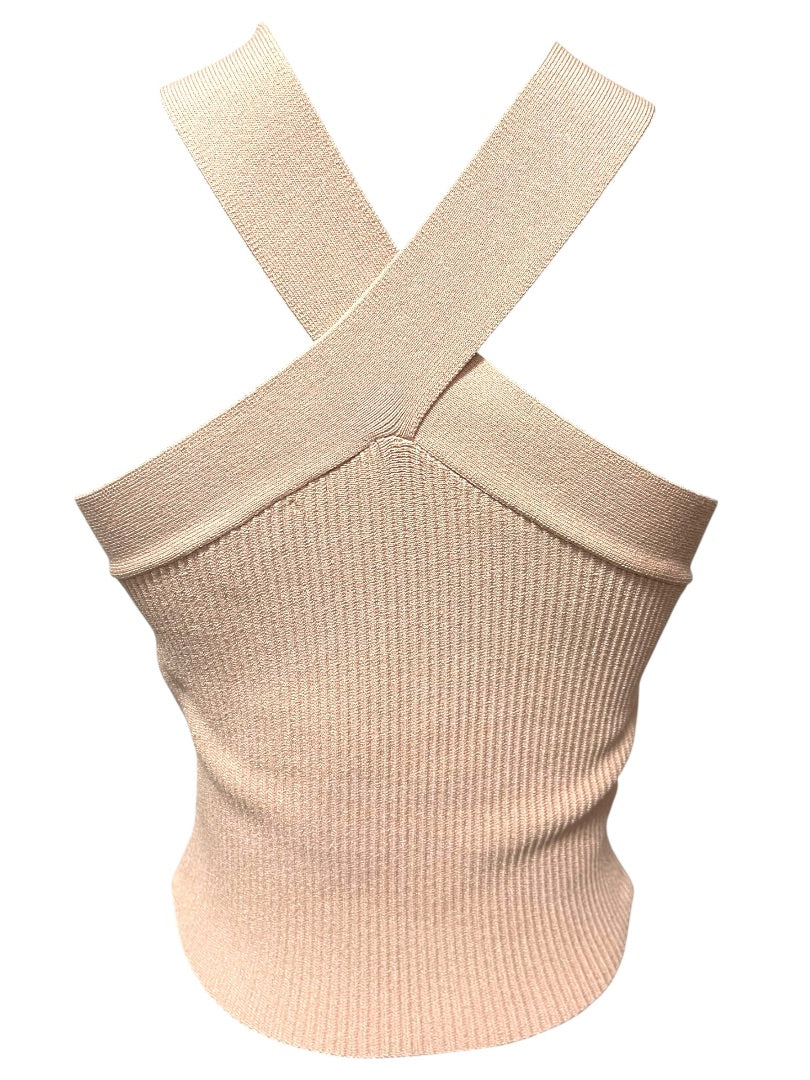 Medium Allie Rose Elegant Criss Cross Cropped Halter Top Pink