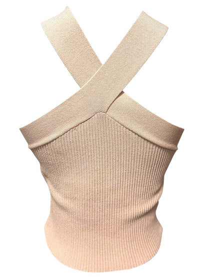 Medium Allie Rose Elegant Criss Cross Cropped Halter Top Pink