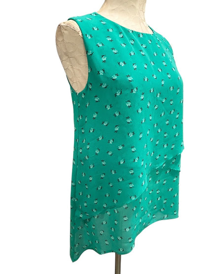 Small Chaus New York Womens Sheer Tiered Sleeveless Blouse Shirt Green Floral