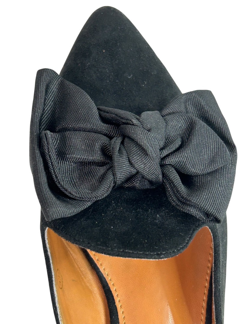 Size 7.5 Womens Faux Suede Black Slip On Shoes Grosgrain Bow Flats
