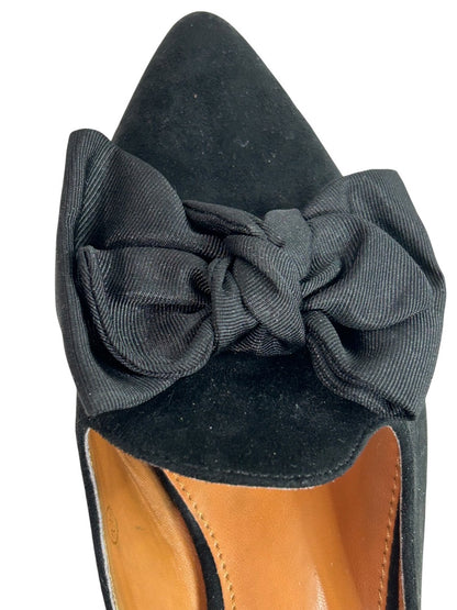 Size 7.5 Womens Faux Suede Black Slip On Shoes Grosgrain Bow Flats