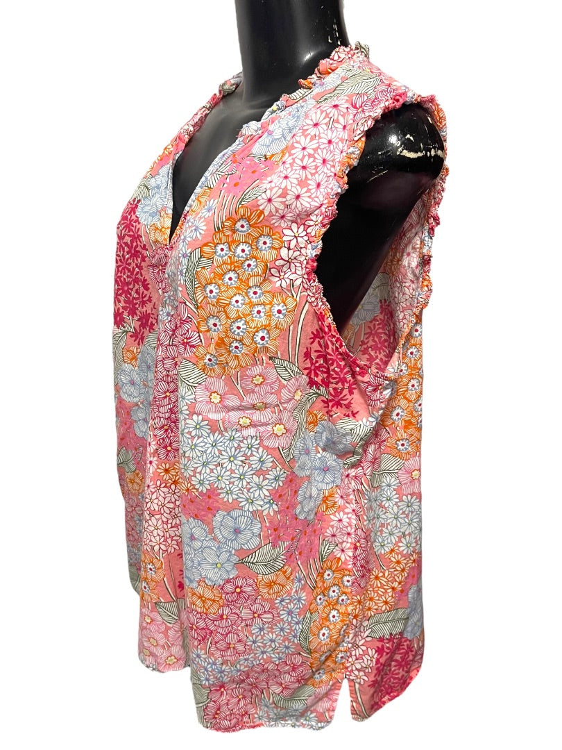 XL Talbots Ruffled Sleeveless Floral Cotton Shirt Pullover