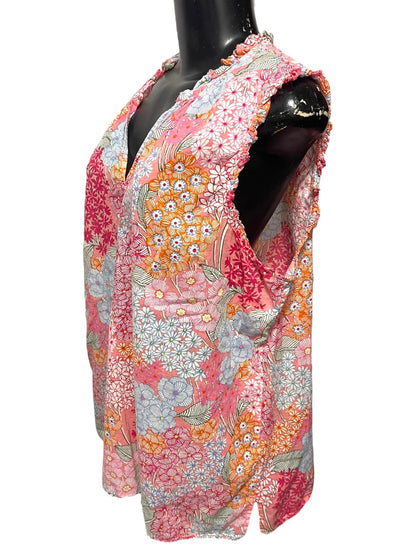 XL Talbots Ruffled Sleeveless Floral Cotton Shirt Pullover