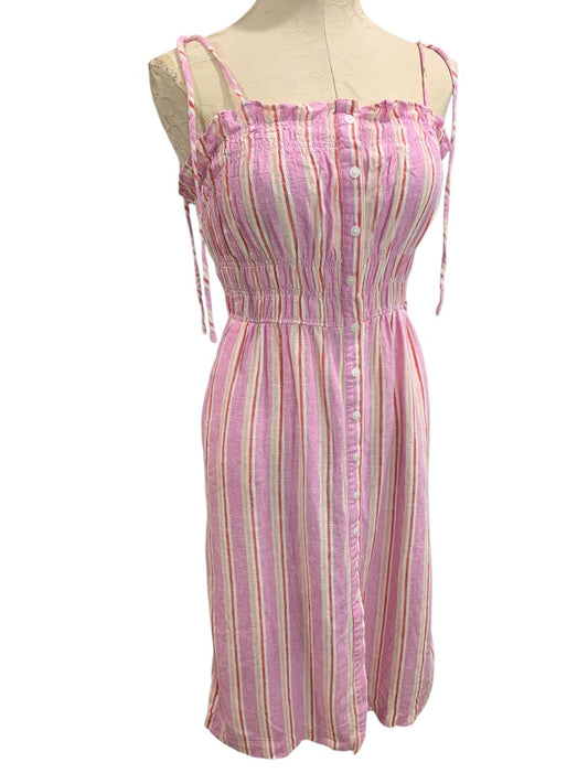 XS Universal Thread Linen Blend Sundress Striped Pockets Tie Straps Midi