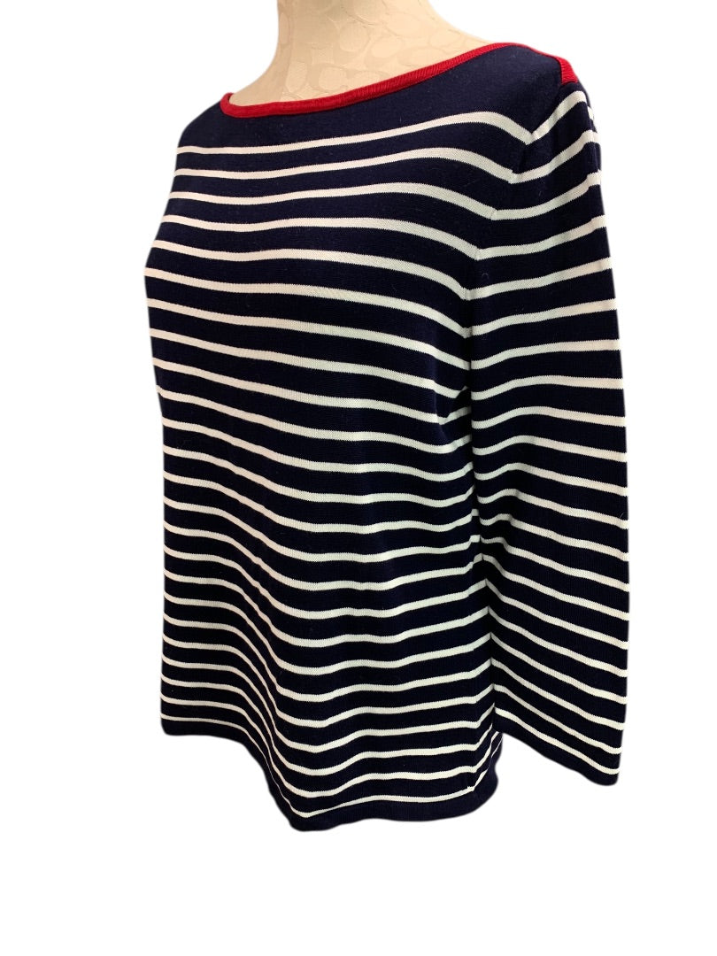XL Lauren Ralph Lauren Womens Striped Navy Blue Boatneck Sweater
