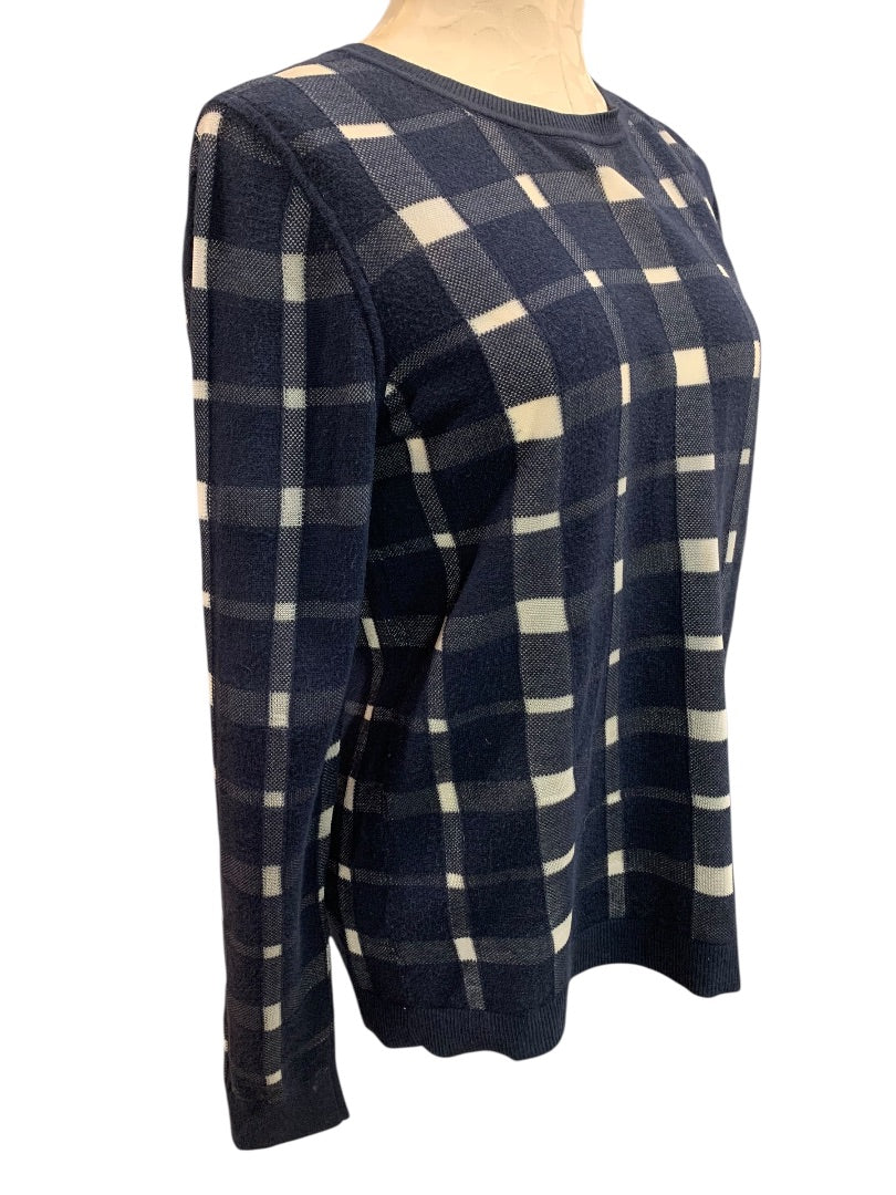 Medium Banana Republic Womens Plaid Button Back Sweater Navy Blue