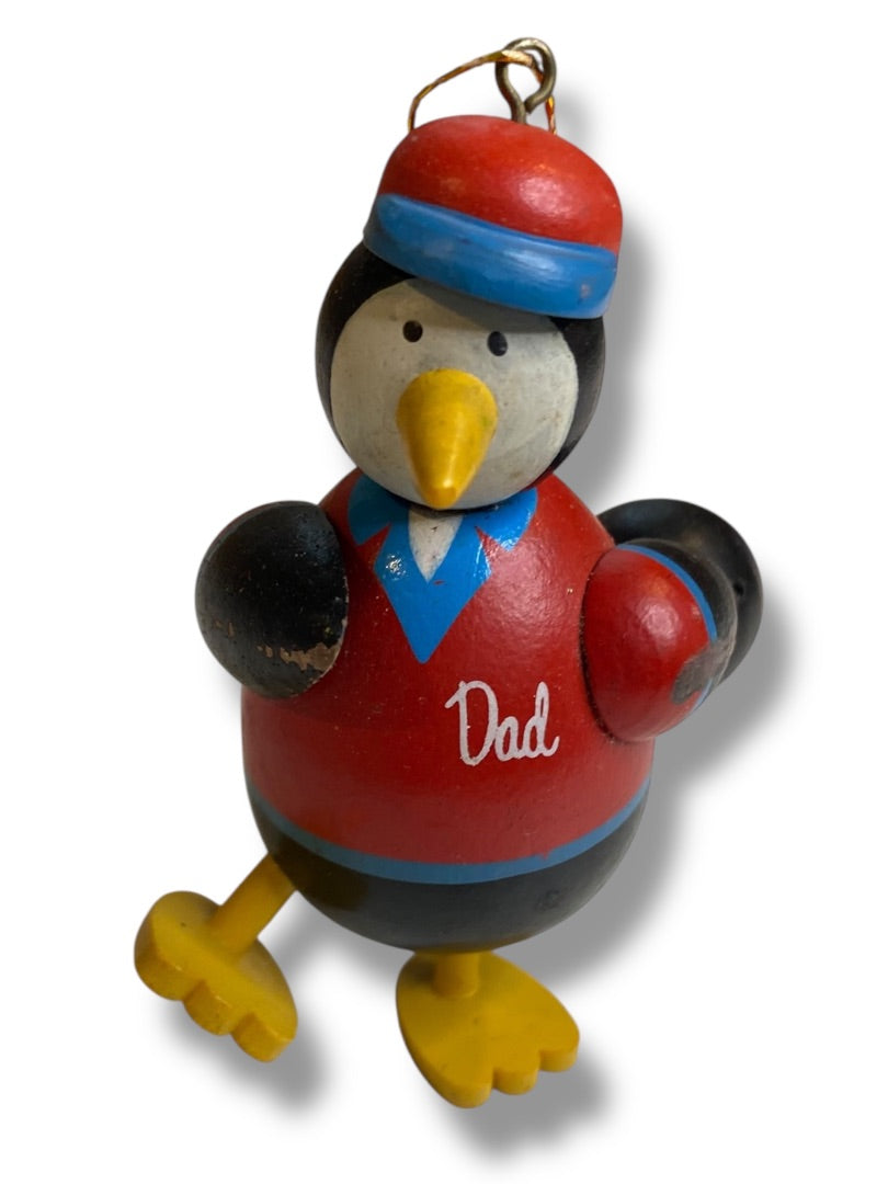 Wooden Penguin Christmas Ornament Dad Polar Bowlers 3"