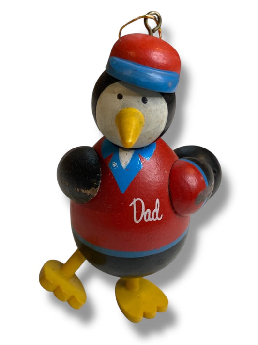 Wooden Penguin Christmas Ornament Dad Polar Bowlers 3"