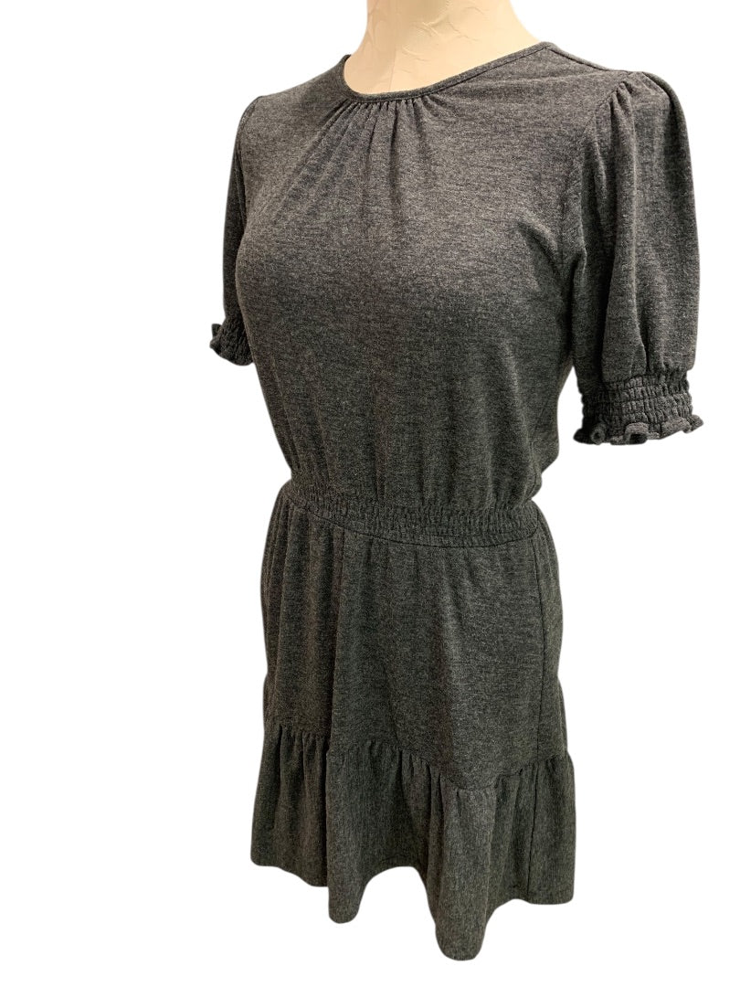 Small Petite Loft Heathered Gray Jersey Knit Dress Banded Waist