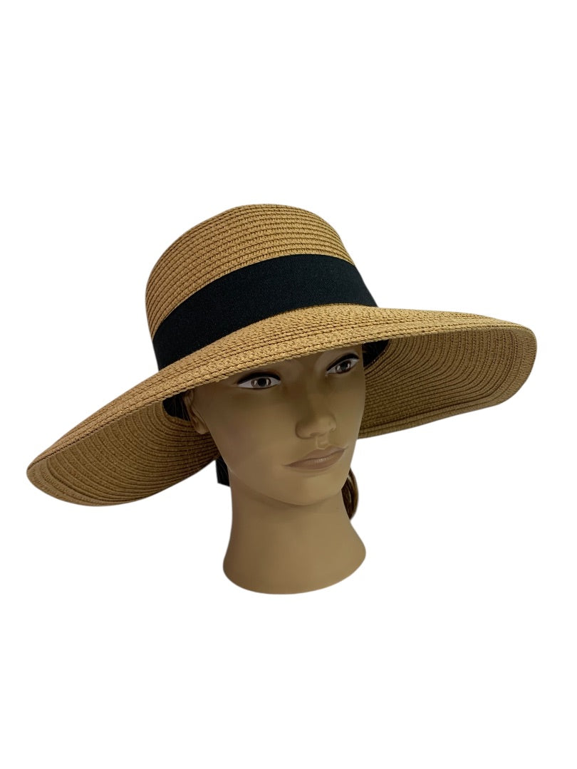 One Size Womens Straw Sunhat Adjustable Band Black Ribbon