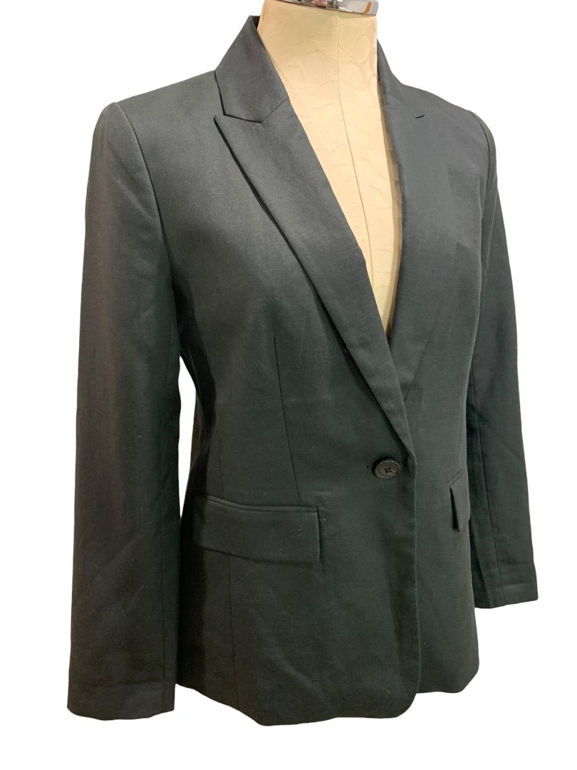 Size 2P Loft Petites Womens Black Blazer Suit  Jacket Linen Blend