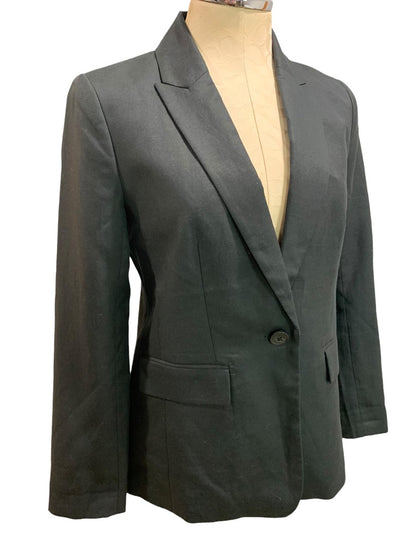 Size 2P Loft Petites Womens Black Blazer Suit  Jacket Linen Blend