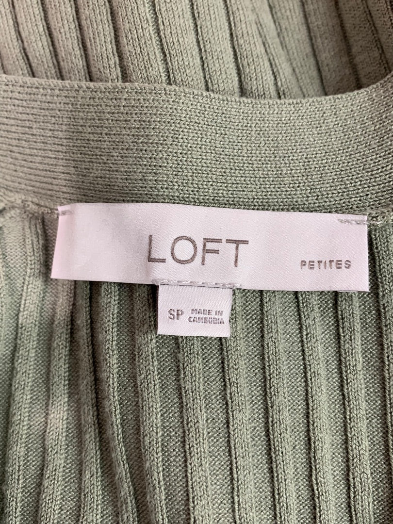 Small Petite Loft Womens V-Neck Sweater Cardigan Sage Green Ribbed