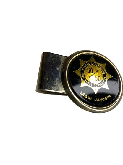 Vintage Maui Jaycees Money Clip Goldtone Black 50/50 Golden Anniversary