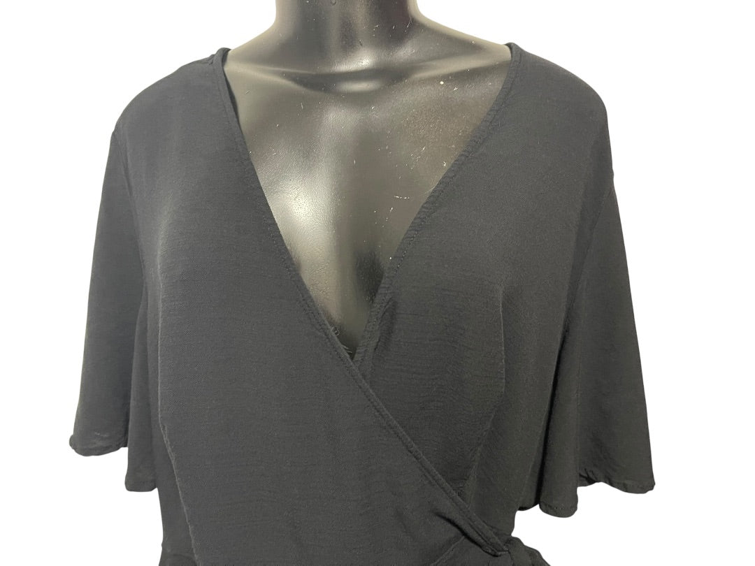 Size 1X Ava & Viv Short Sleeve Shorts Romper with Side Tie Black