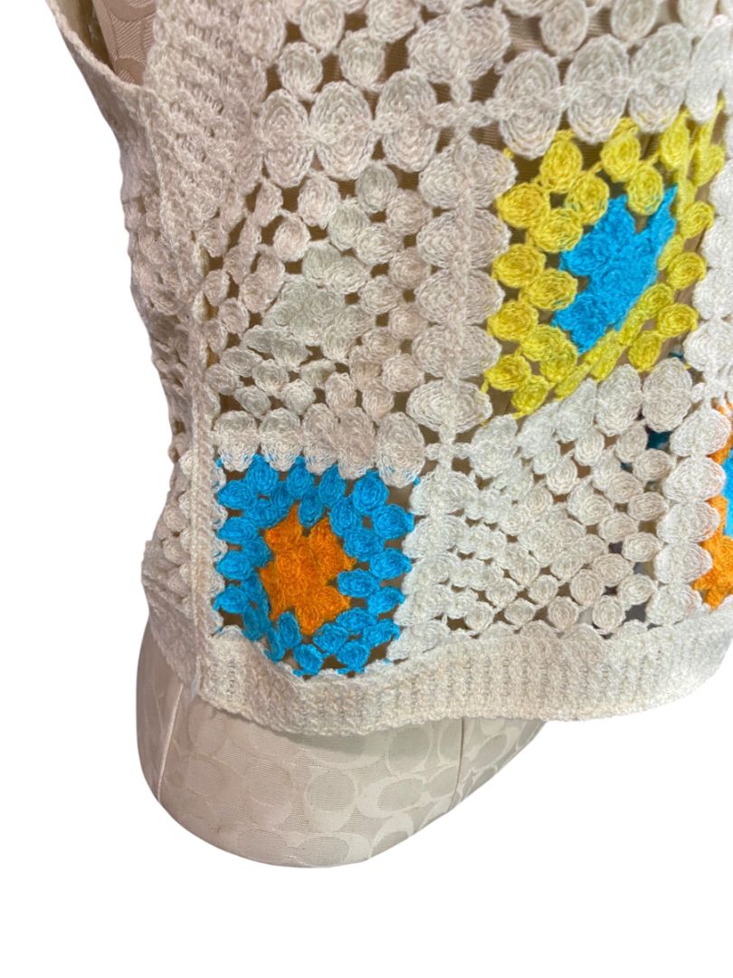 Large Rebellion Again Womens Crochet Granny Square Sweater Vest