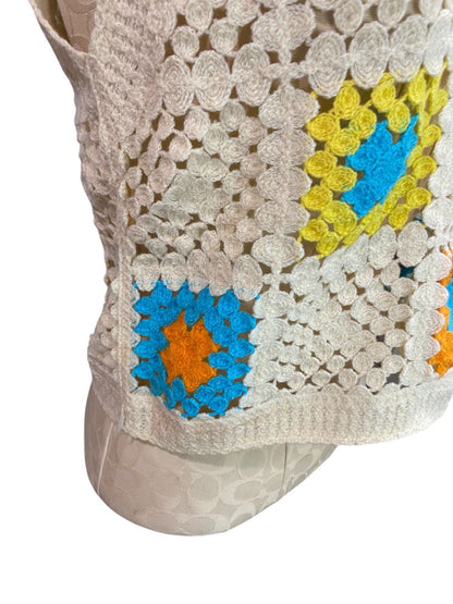 Large Rebellion Again Womens Crochet Granny Square Sweater Vest