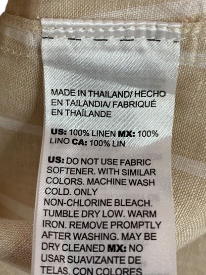 Size XL Chicos Womens Linen Tunic Button Up Blouse Shirt Tan White Stripe