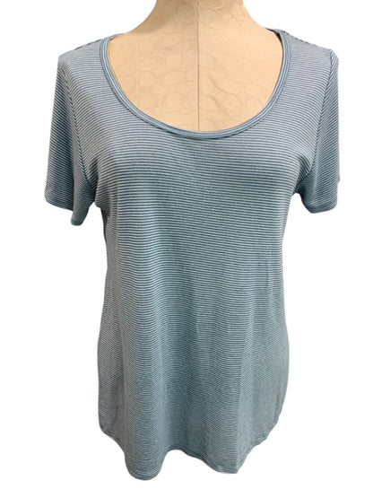 Medium LulaRose Womens Blue Stripe Hi Lo Tshirt Scoop Neck