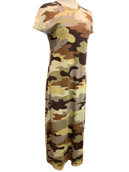 Size XS LulaRoe Maria Tshirt Maxi Dress Camo Print Brown
