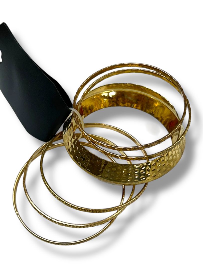 New Set of 6 Goldtone Bangle Bracelets Assorted Size Textures Widths