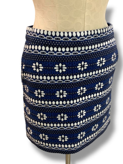 Size 2 J.Crew Floral Jacquard Mini Skirt Navy Blue Pockets 07835