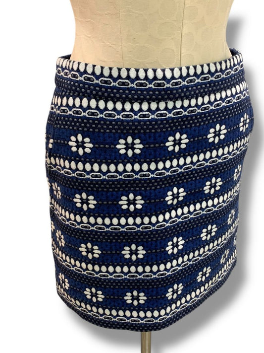 Size 2 J.Crew Floral Jacquard Mini Skirt Navy Blue Pockets 07835