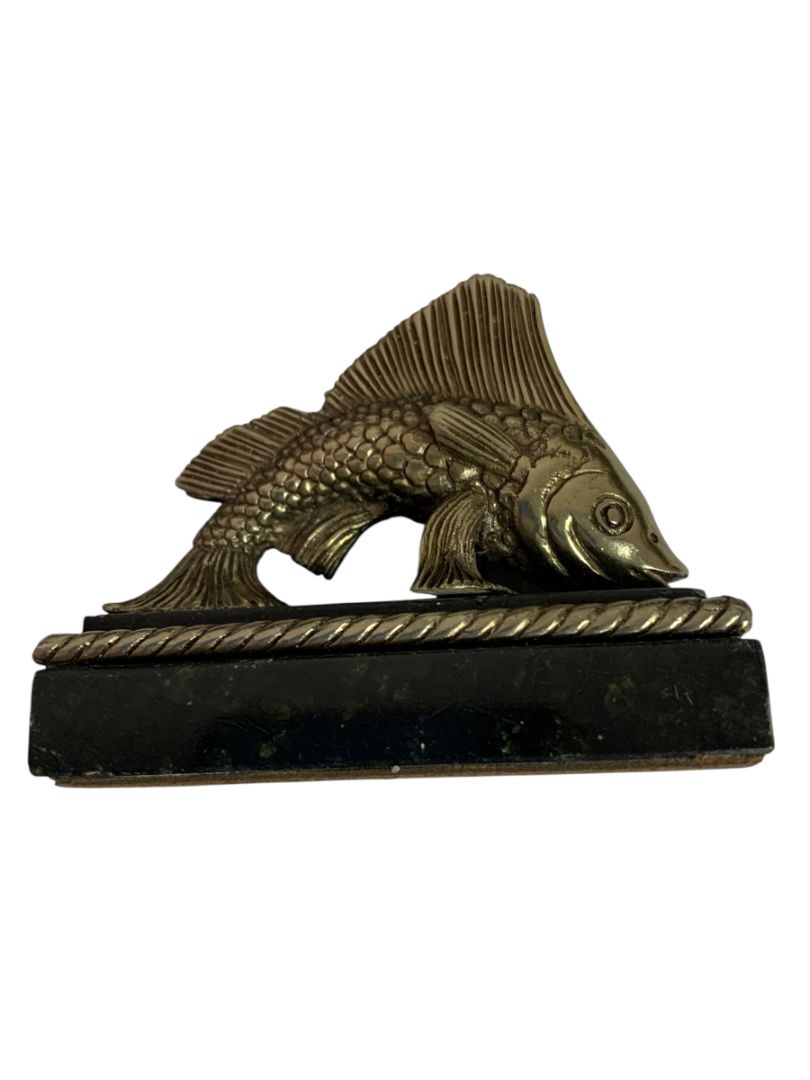 Set of 4 Maitland-Smith Handmade Placecard Name Holders Fish Marble Brass