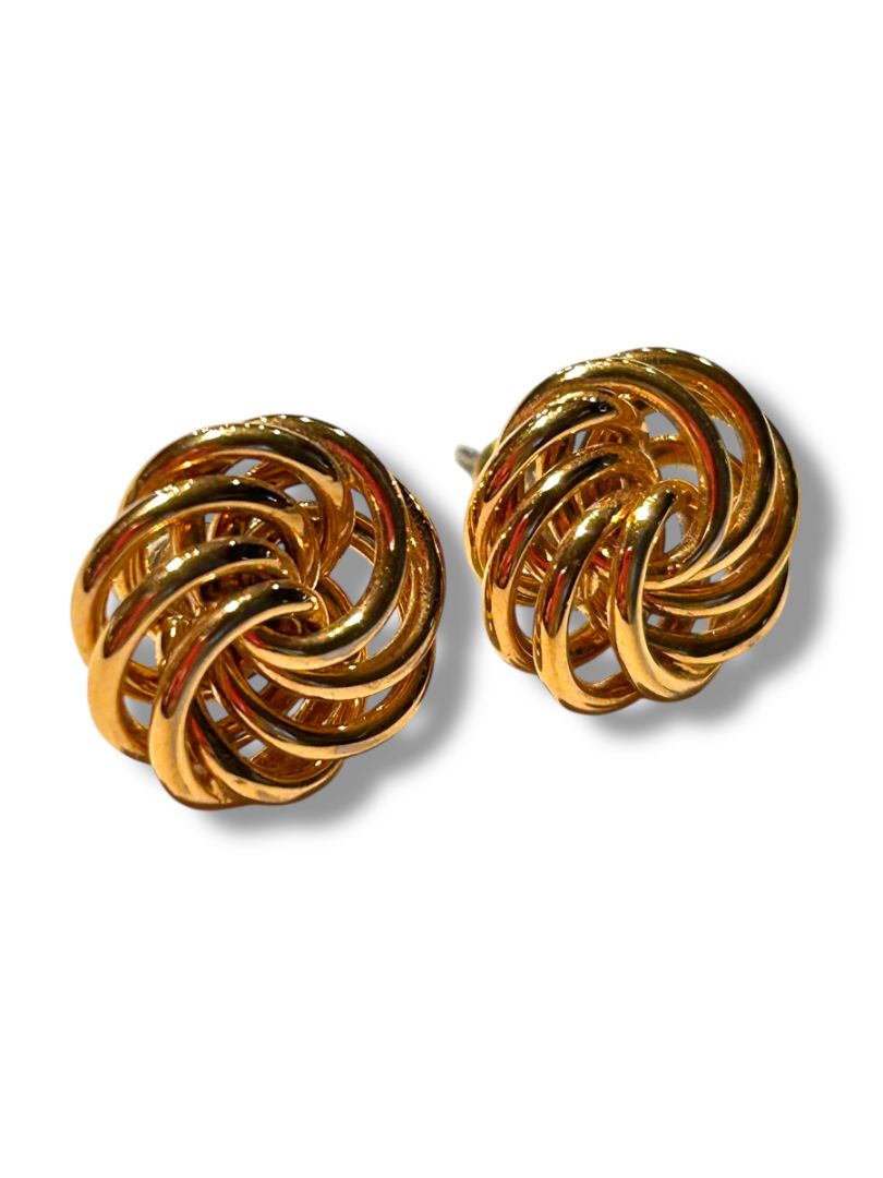 Goldtone Post Pierced Earrings Intertwined Design .6" Diameter